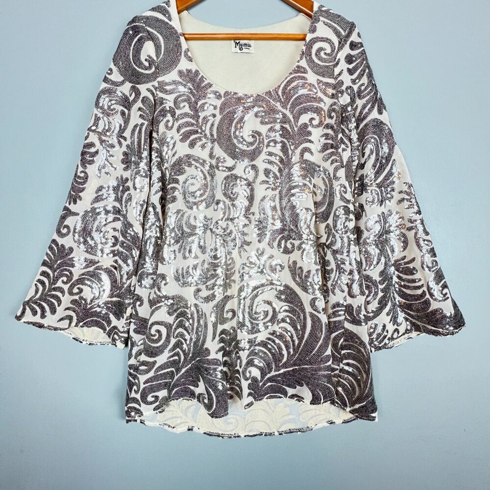 Show Me Your Mumu Sequin Mini Dress Small Bell Sleeve Lined